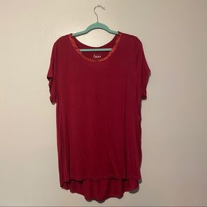 Maroon blouse w/ satin lining around the neckline